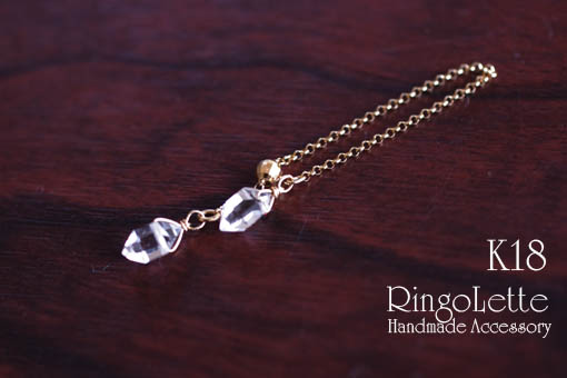 K18ハーキマーダイヤモンドチェーンリングフリーサイズ - RingoLette